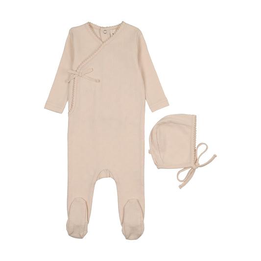 Mema Knits POINTELLE MOCK WRAP FOOTIE + BONNET