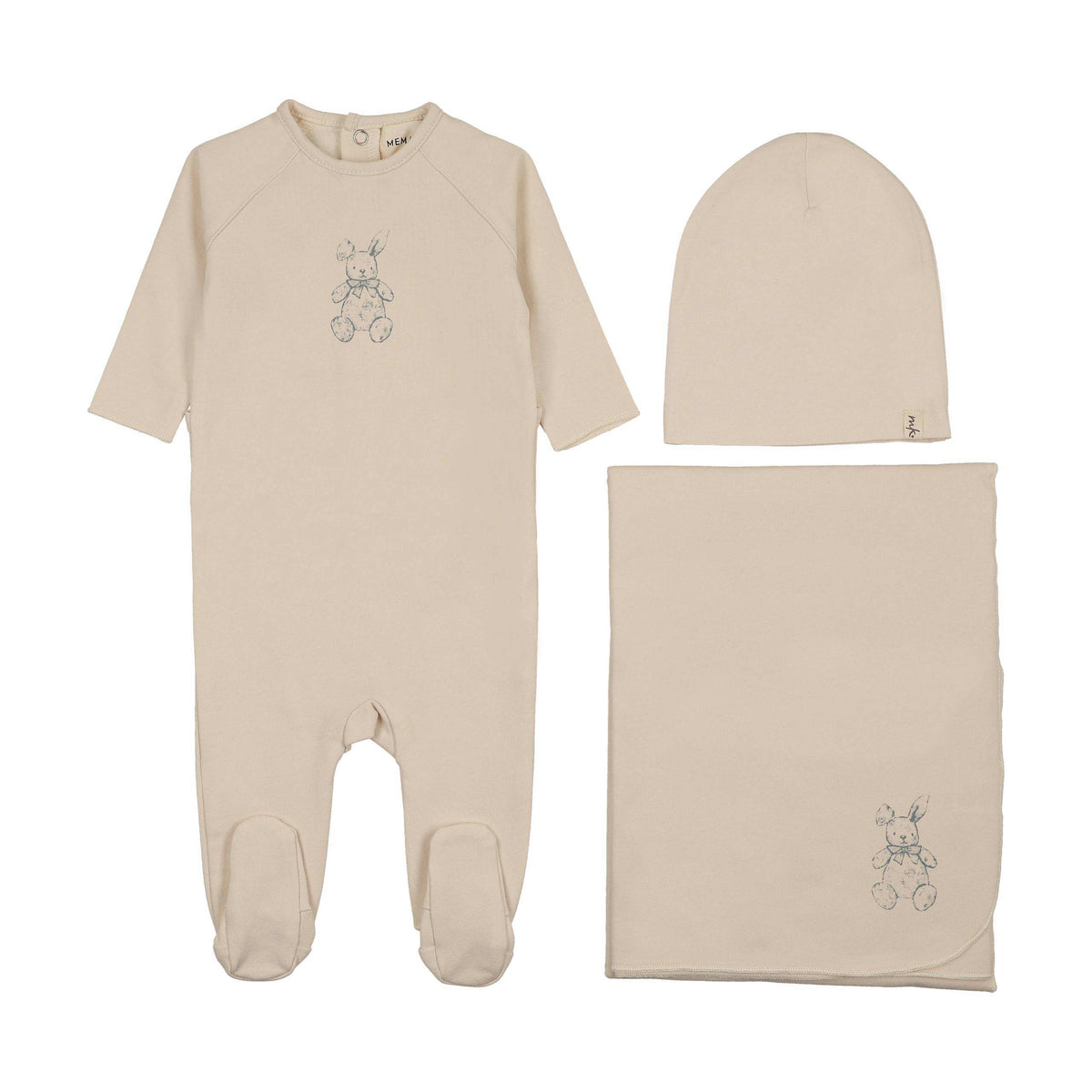 Mema Knits VINTAGE BUNNY PRINT THREE PIECE SET