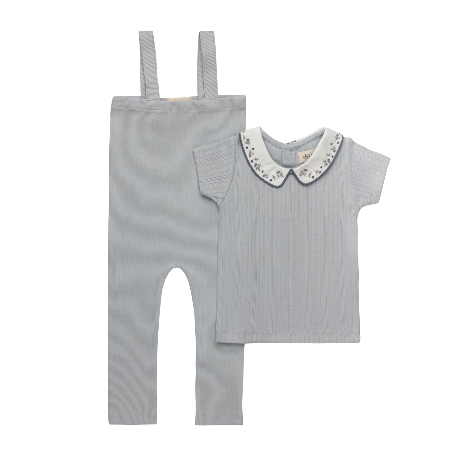 Elys Floral Embroidered Collar Collection Bodysuit and Overalls