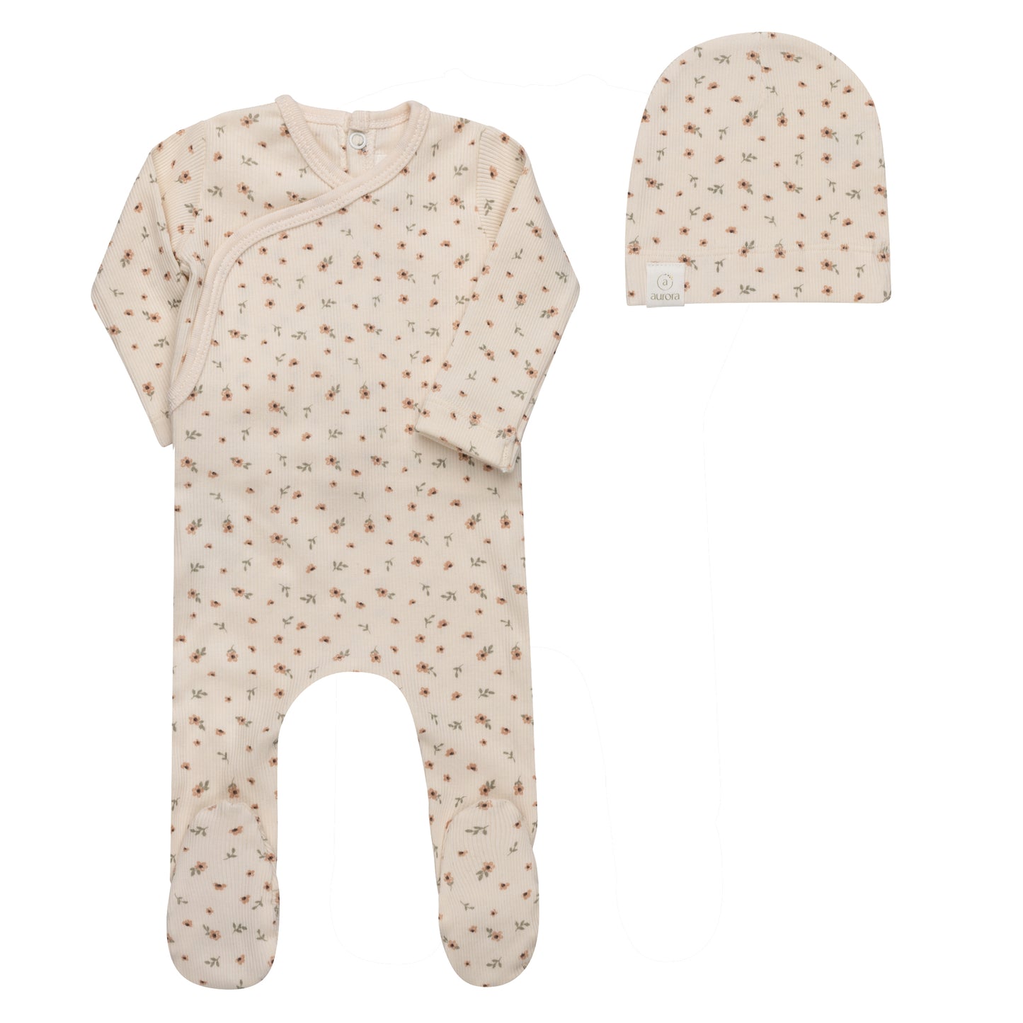 Elys Floral Rib Collection Footie + Beanie