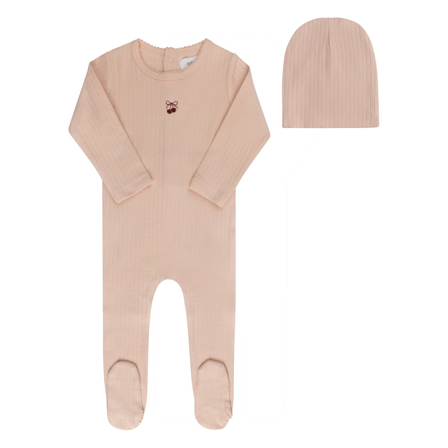 Elys Pointelle Bow Print Collection Footie + Beanie