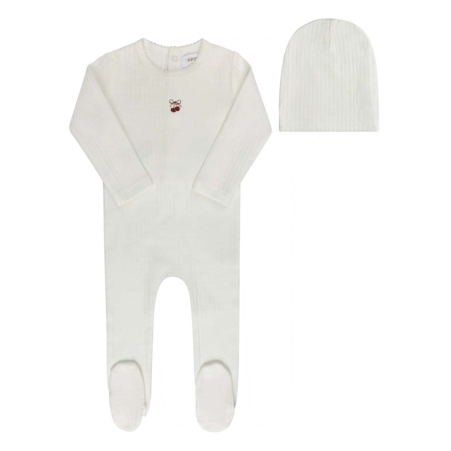 Elys Pointelle Bow Print Collection Footie + Beanie