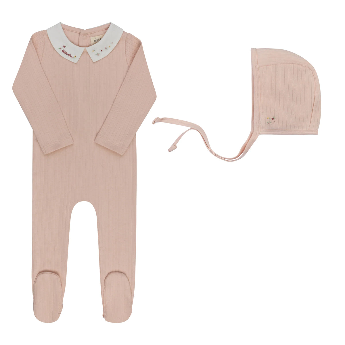 Elys Floral Star Embroidered Collar Footie + Bonnet