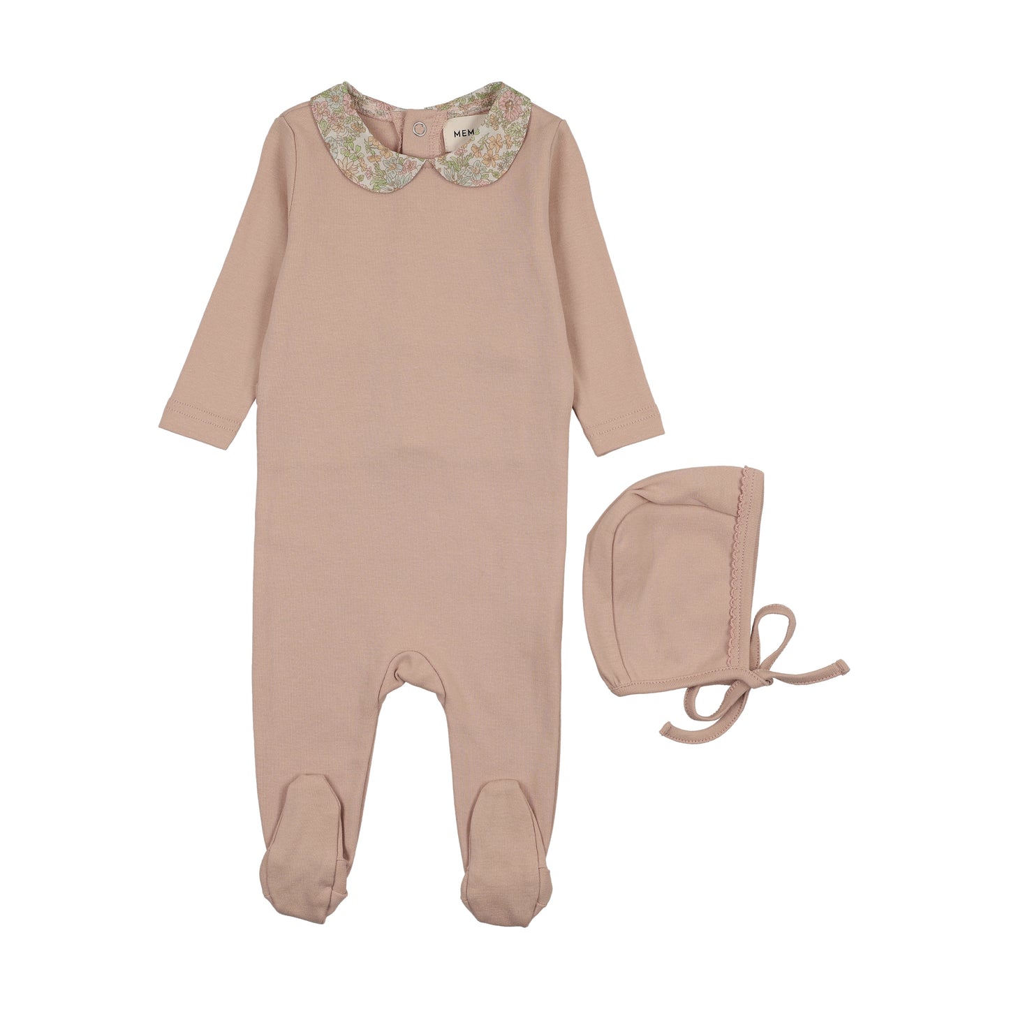 Mema Knits PRINTED COLLAR FOOTIE + BONNET