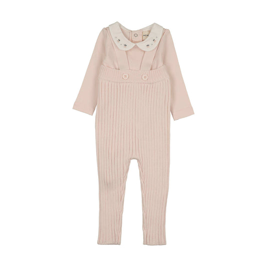 Mema Knits KNIT OVERALL +EMBROIDERED COLLAR ONESIE SET