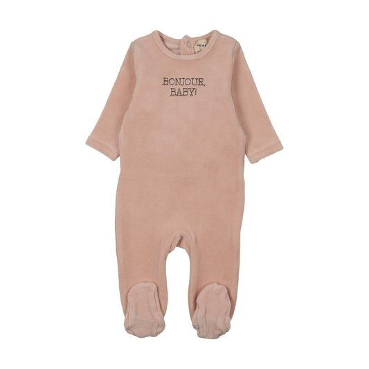 Mema Knits BONJOUR BABY STITCHED VELOUR FOOTIE
