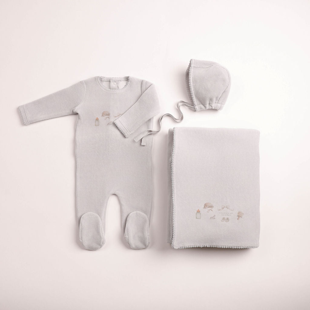 Bee & Dee All Things Baby Velour Footie/Beanie - Full Set