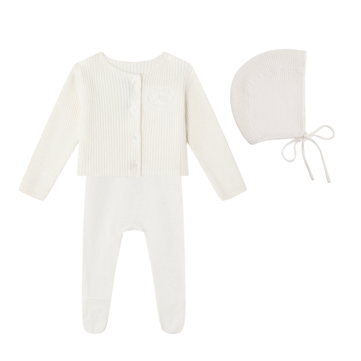 Mini Label Embossed Emblem knit Footie Bonnet Cardigan