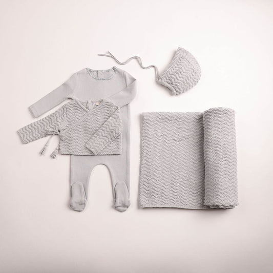 Bee & Dee Herringbone Cardigan Footie - Full Set