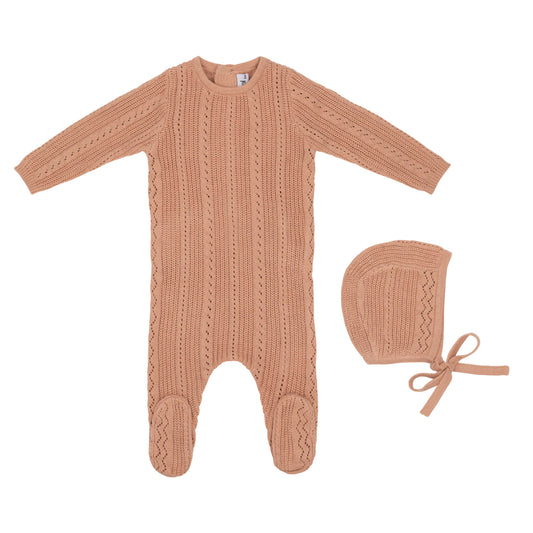 Pointelle Knit Footie and Hat