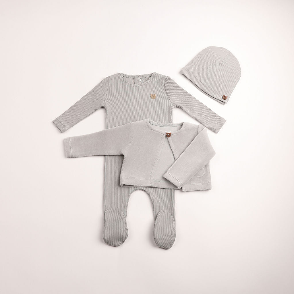 Bee & Dee Velour Cardigan Ribbed Footie/Beanie