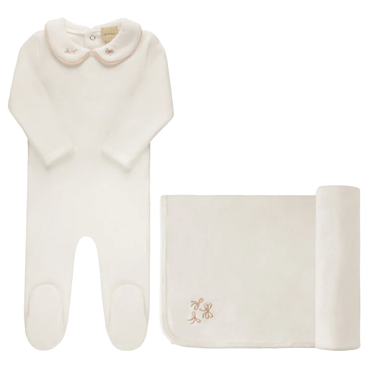 Velour Scalloped Collar Layette Set