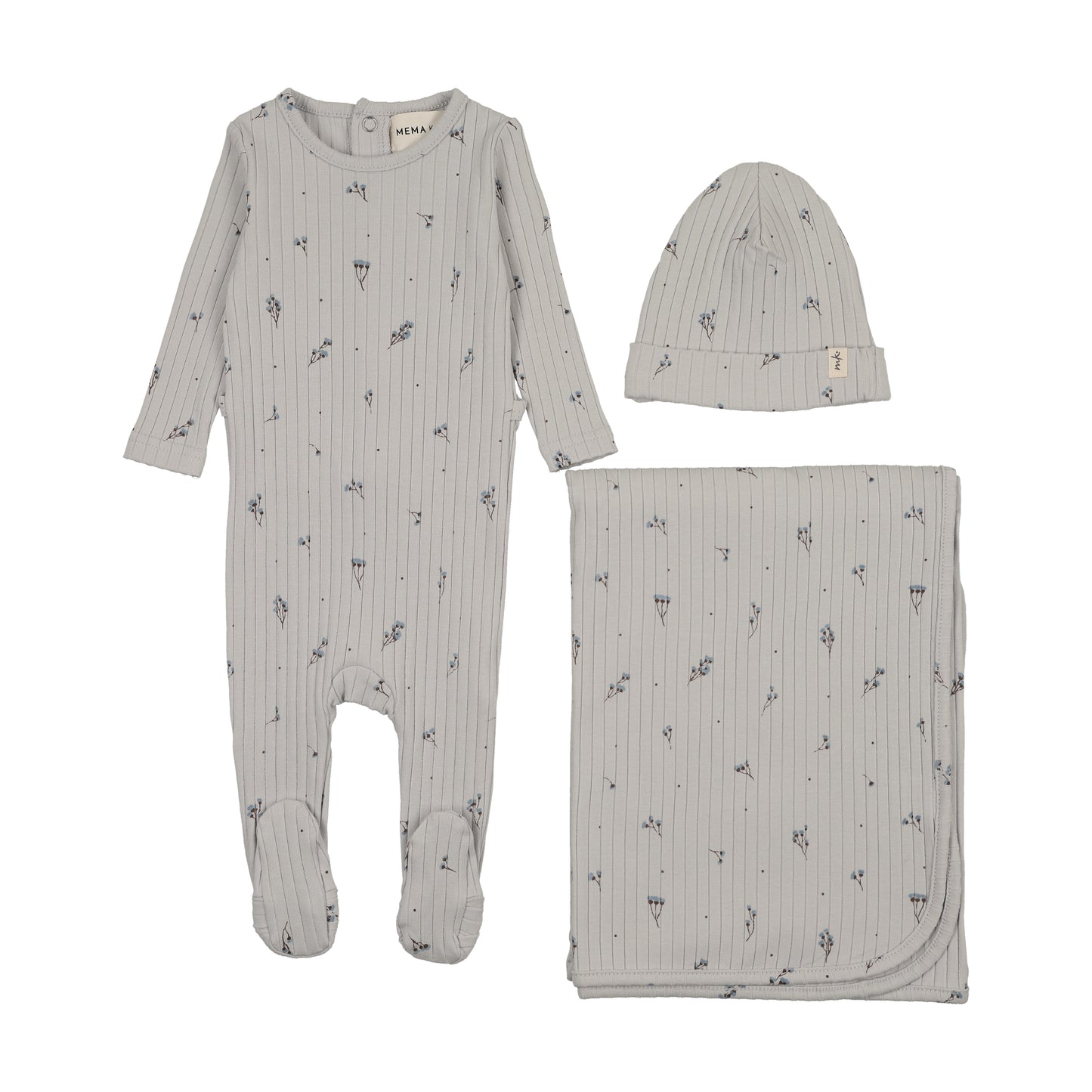 Mema Knits FLORAL PRINT SNAP BACK FOOTIE THREE PIECE SET