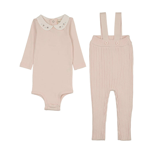 Mema Knits KNIT OVERALL +EMBROIDERED COLLAR ONESIE SET