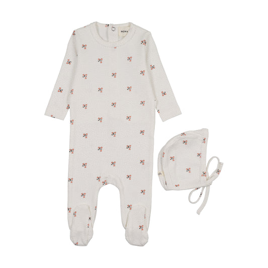 Mema Knits PRINTED SNAP BACK FOOTIE + BONNET