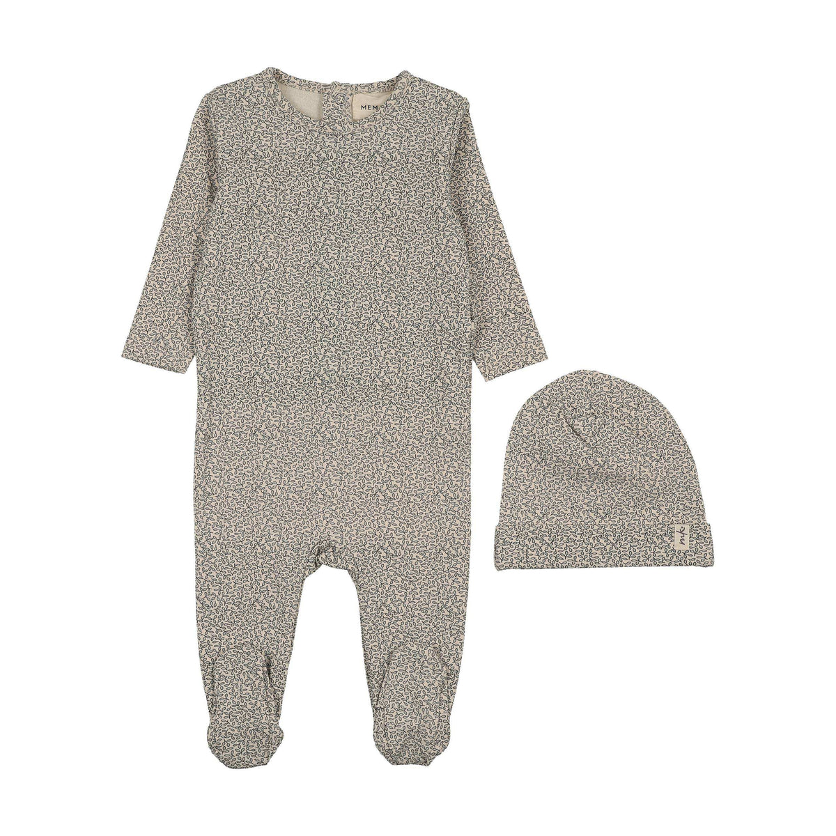 Mema Knits LEAF PRINTED FOOTIE+BONNET