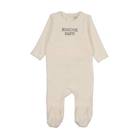 Mema Knits BONJOUR BABY STITCHED VELOUR FOOTIE