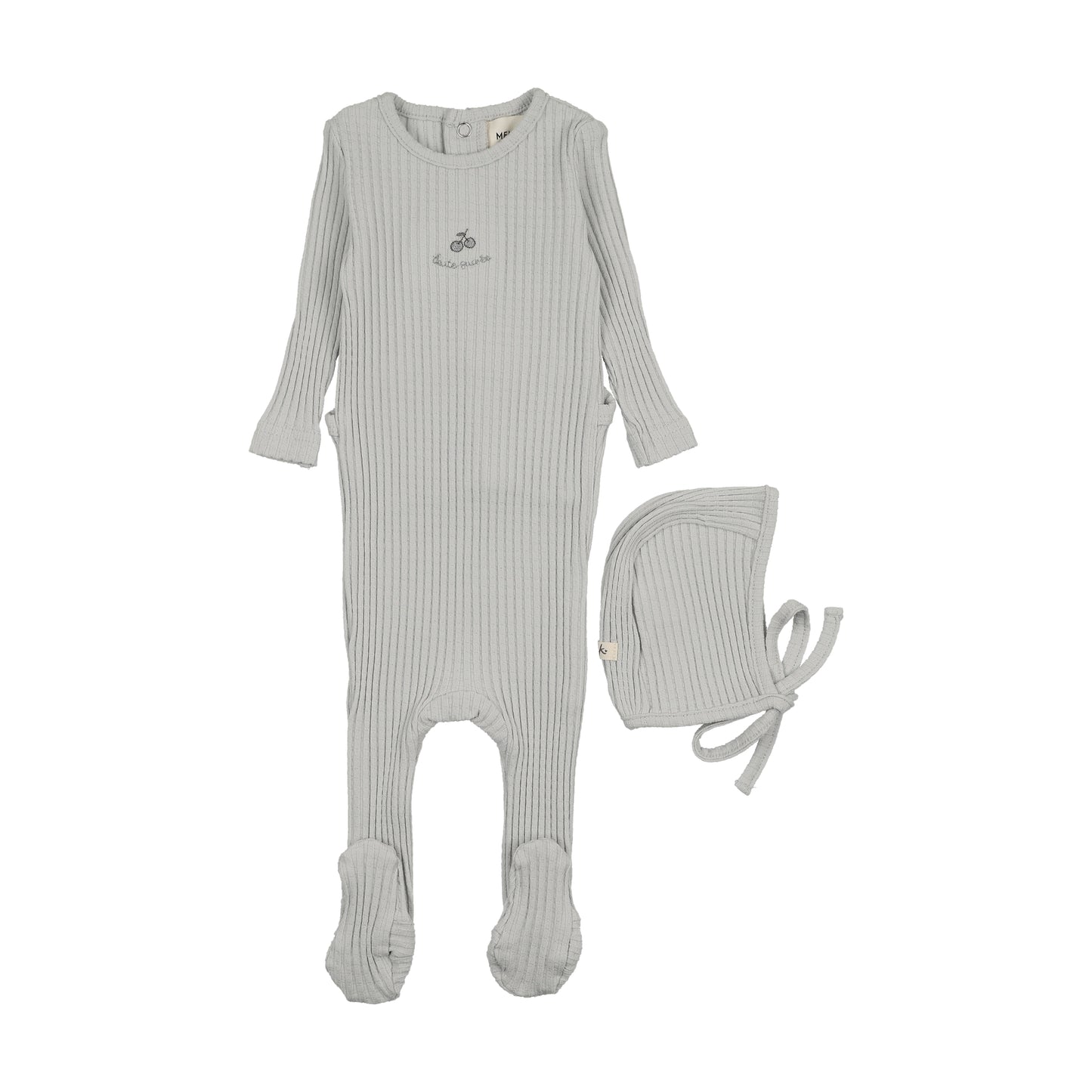 Mema Knits EMBROIDERED TEXTURED FOOTIE + BONNET
