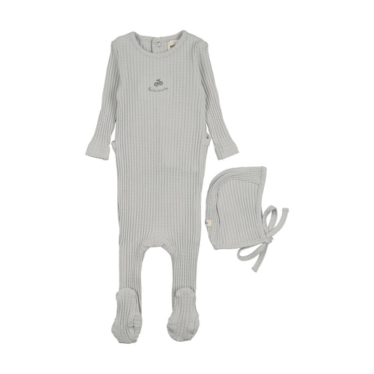 Mema Knits EMBROIDERED TEXTURED FOOTIE + BONNET