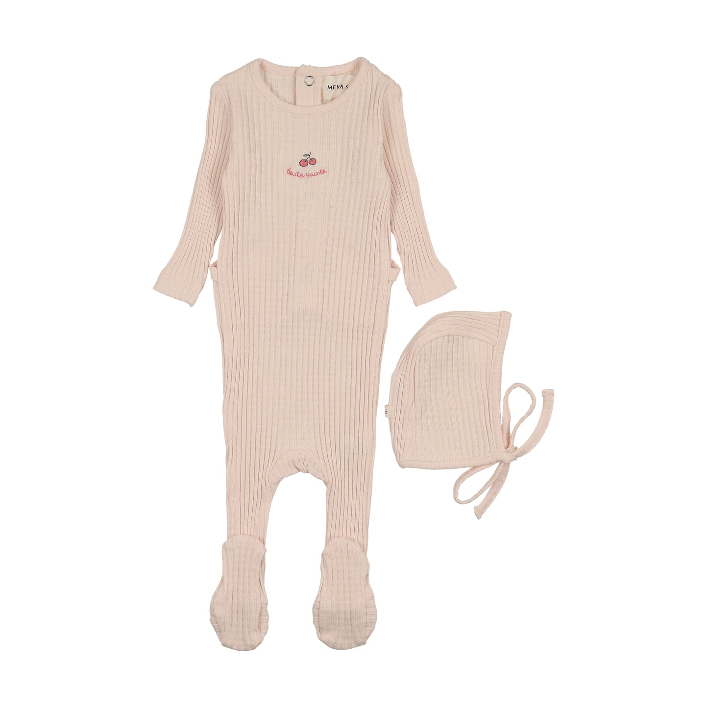 Mema Knits EMBROIDERED TEXTURED FOOTIE + BONNET