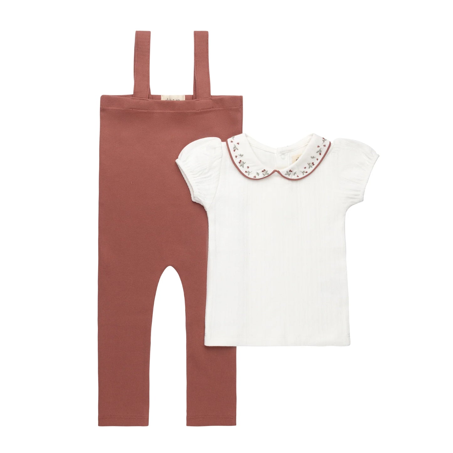 Elys Floral Embroidered Collar Collection Bodysuit and Overalls