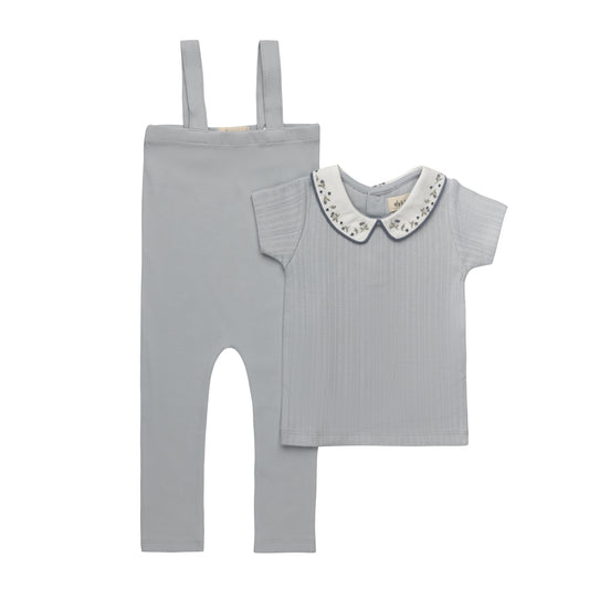 Elys Floral Embroidered Collar Collection Bodysuit and Overalls