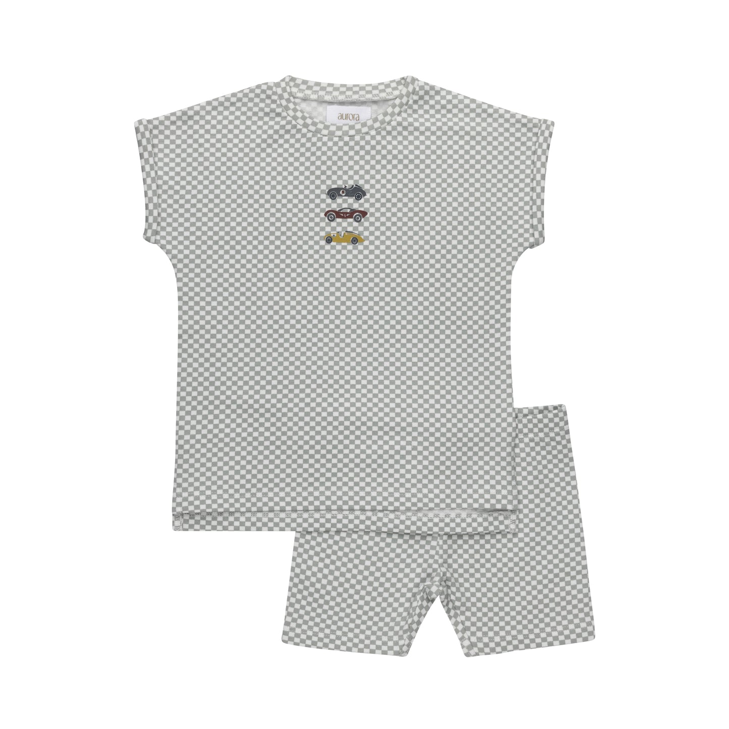 Elys Jersey Cotton Checked Race Car Collection Tshirt + Shorts