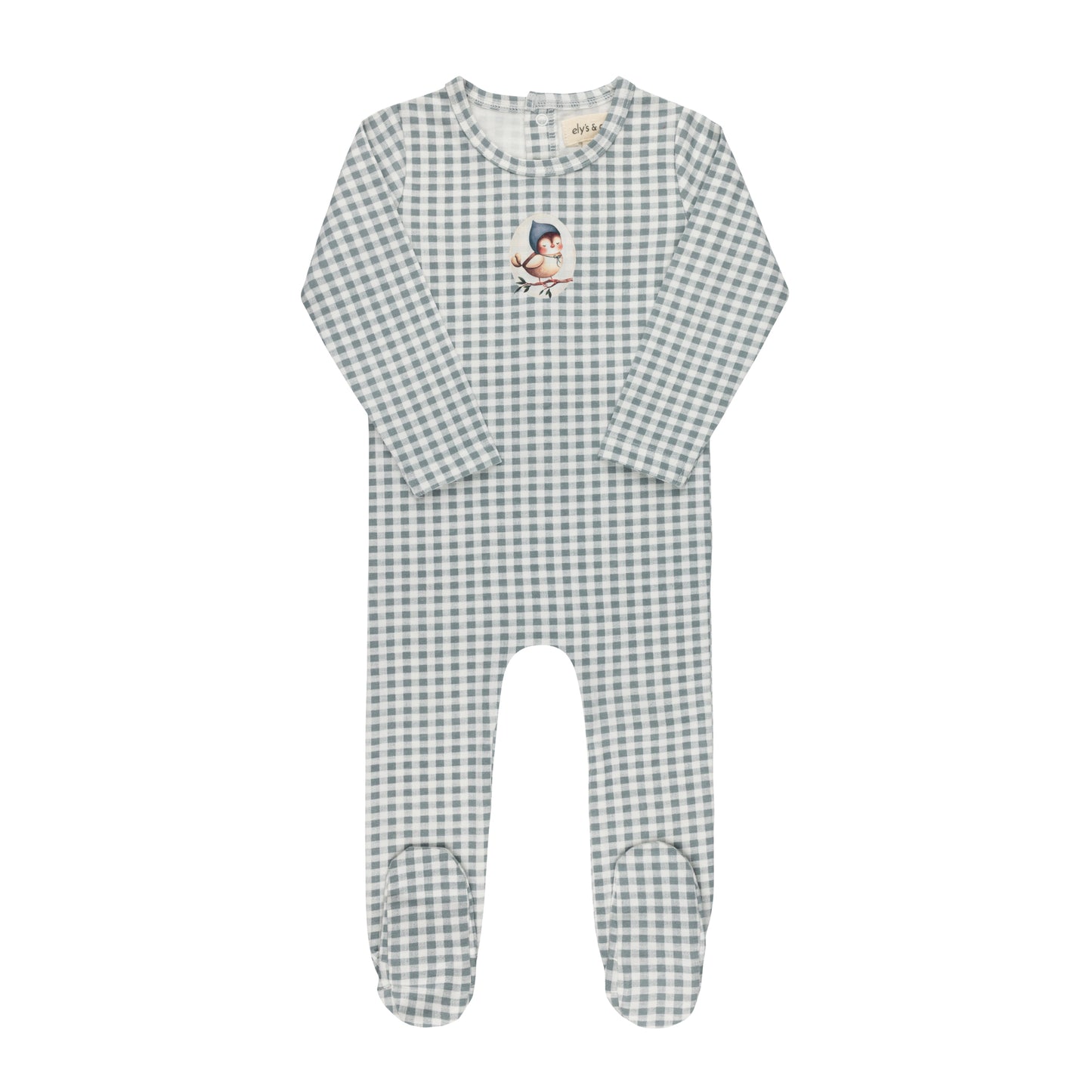 Elys Jersey Cotton Owl Gingham Collection Footie