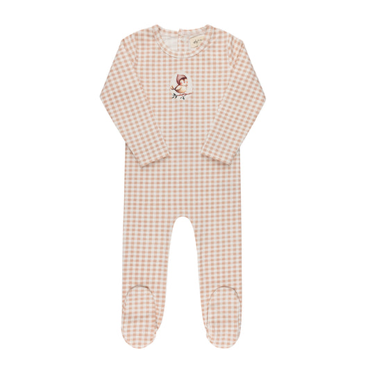 Elys Jersey Cotton Owl Gingham Collection Footie
