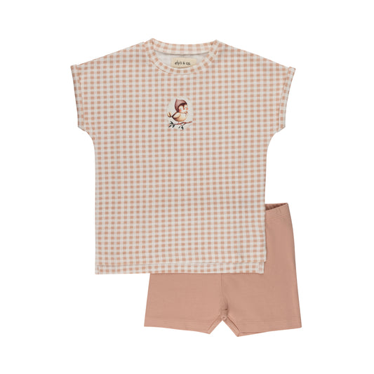 Elys Jersey Cotton Owl Gingham Collection Tee and Shorts