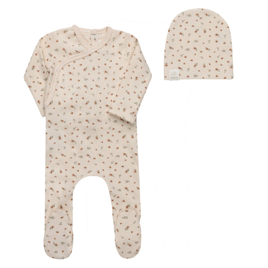 Elys Floral Rib Collection Footie + Beanie