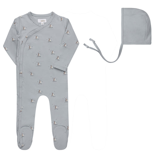 Elys Jersey Cotton Nautical Collection Footie + Bonnet