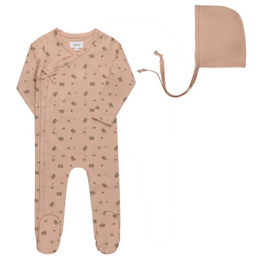 Elys Jersey Cotton Floral Print Collection Footie + Bonnet