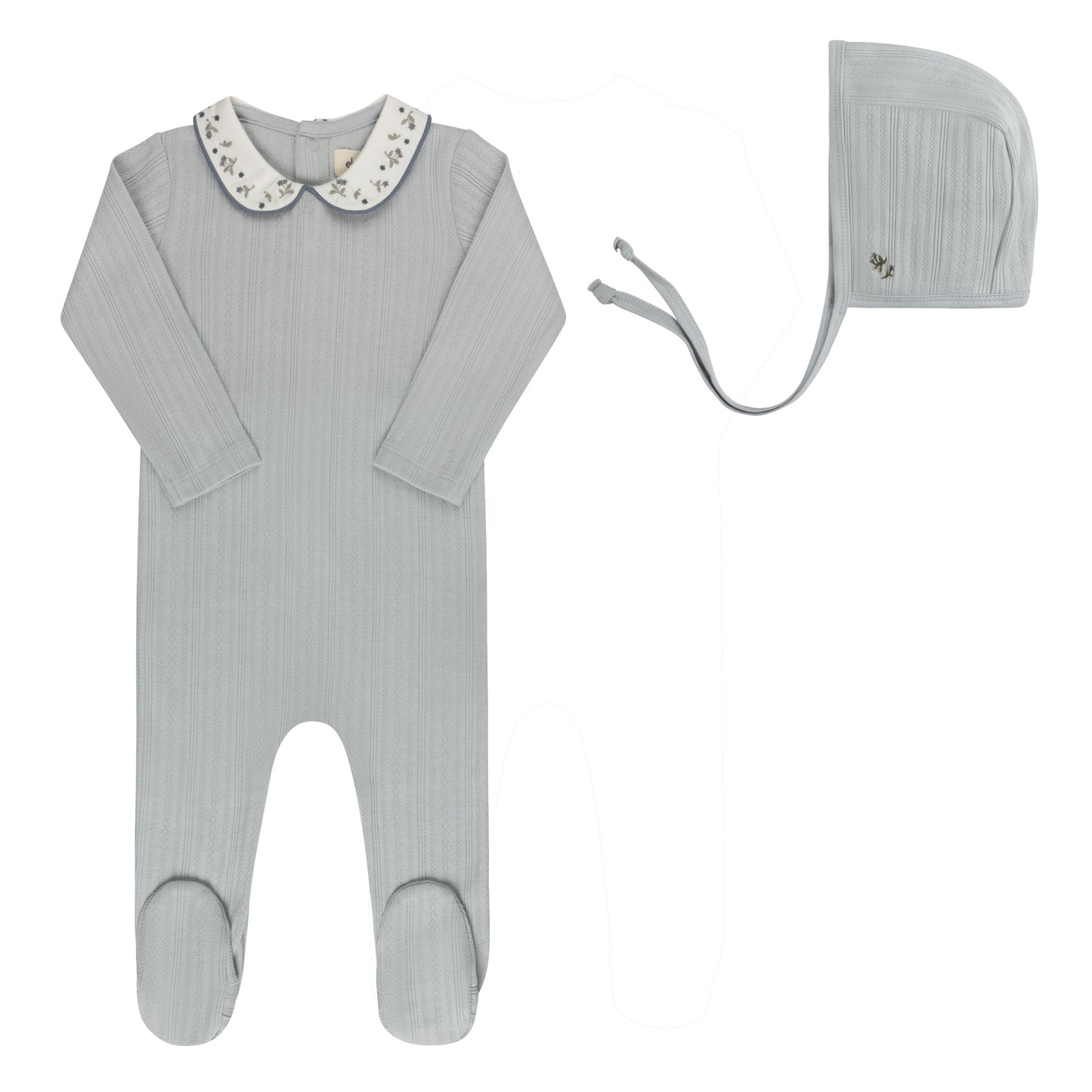 Elys Floral Embroidered Collar Collection Footie + Bonnet