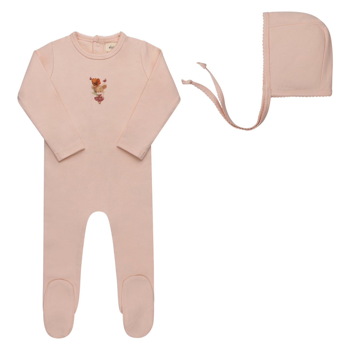Elys French Terry Mouse Collection Footie + Bonnet