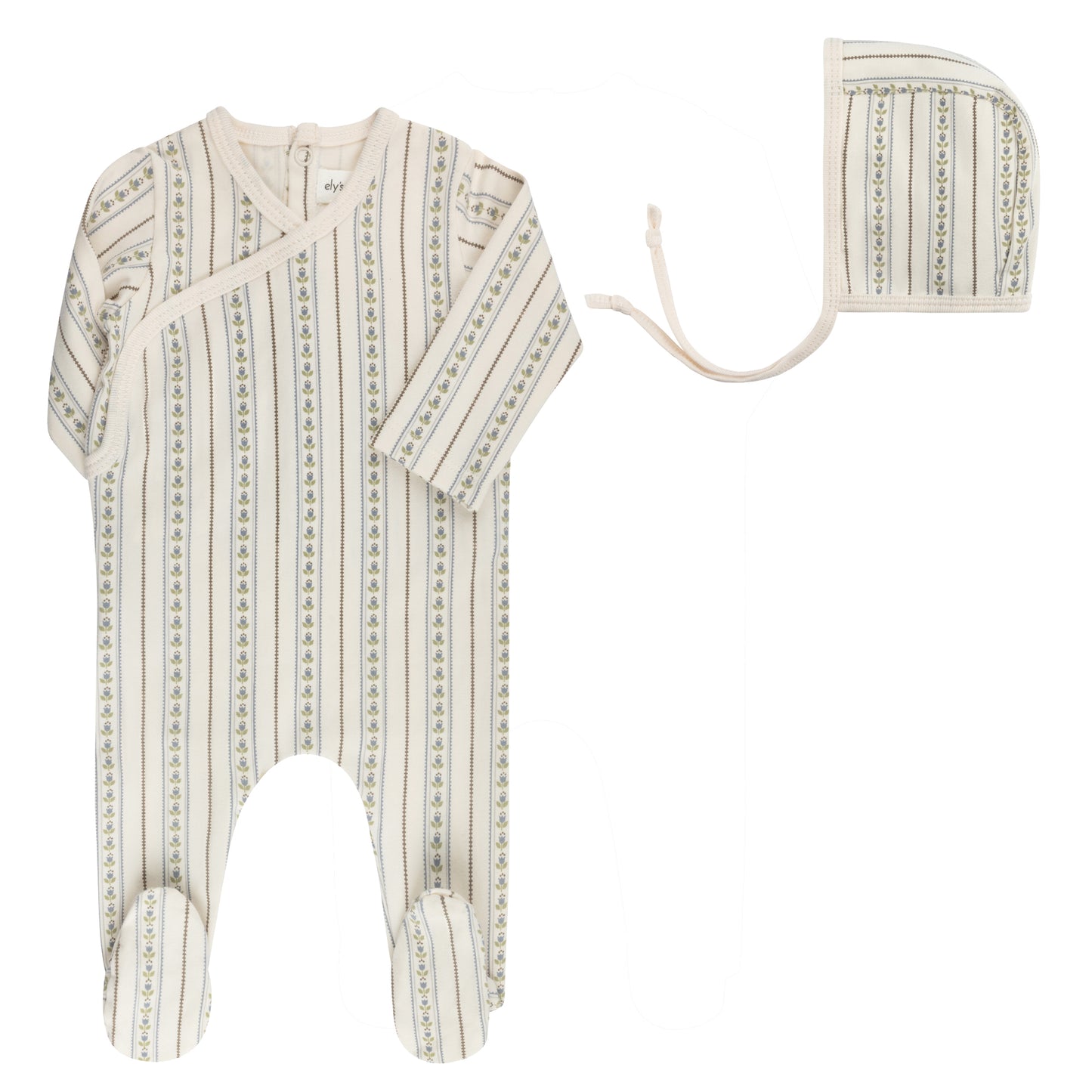 Elys Jersey Cotton Linear Tulip Footie + Bonnet