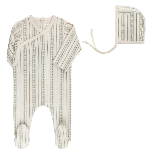 Elys Jersey Cotton Linear Tulip Footie + Bonnet