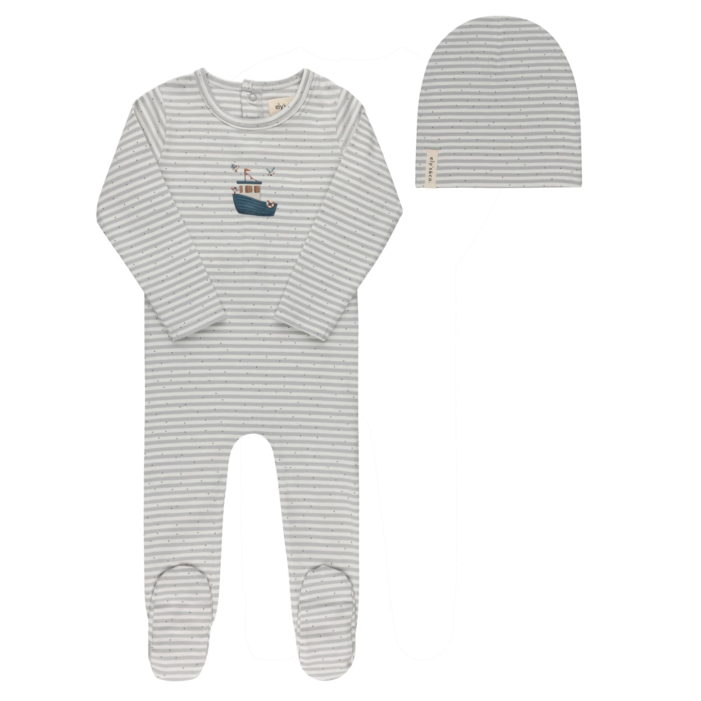 Elys Nautical Stripe Collection Footie + Beanie