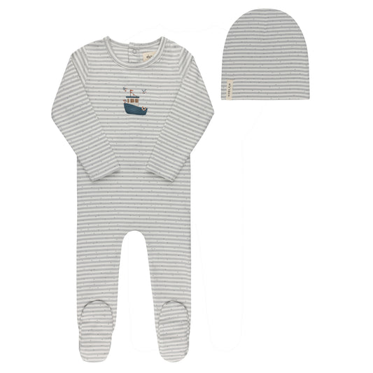 Elys Nautical Stripe Collection Footie + Beanie