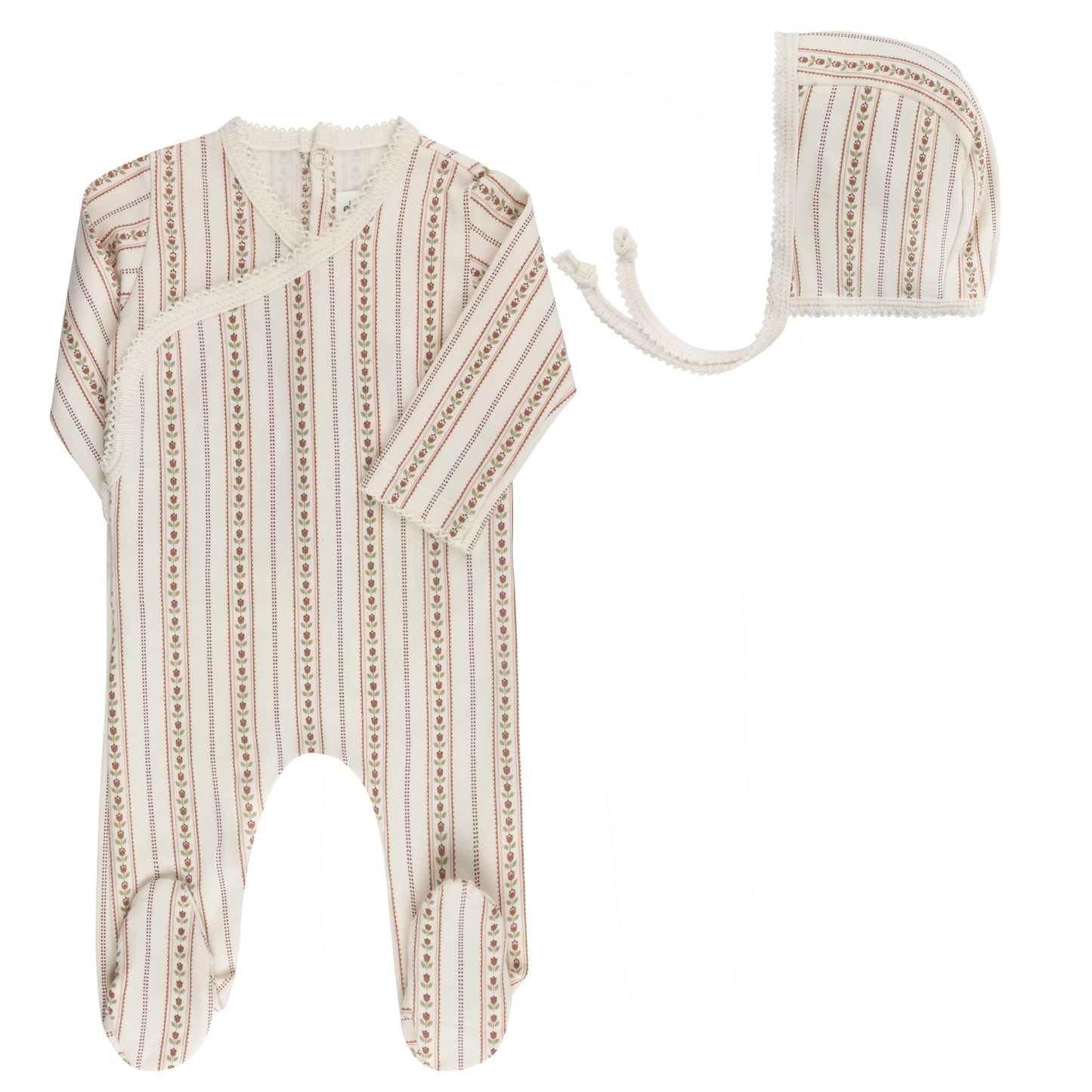 Elys Jersey Cotton Linear Tulip Footie + Bonnet