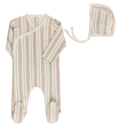 Elys Jersey Cotton Linear Tulip Footie + Bonnet