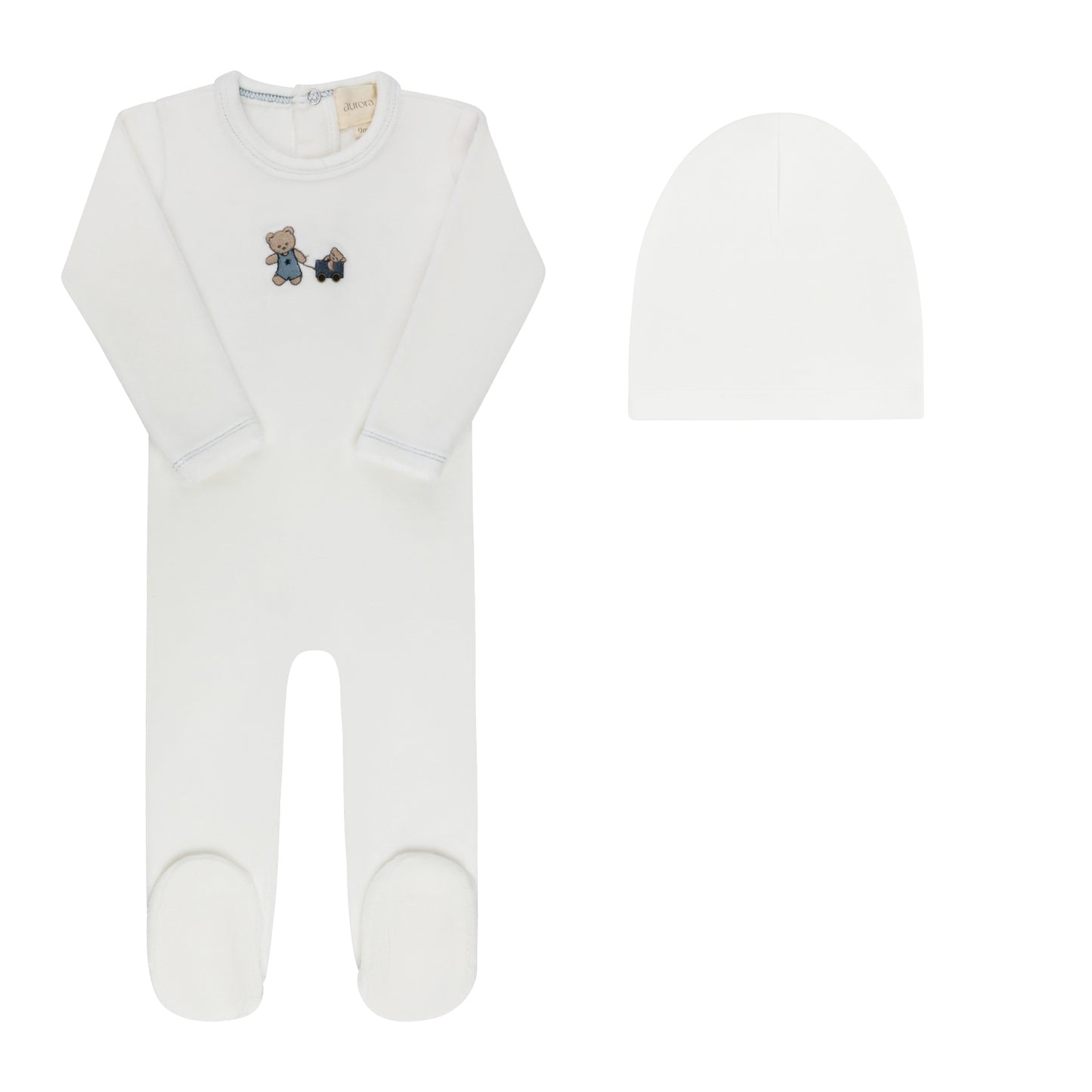 Aurora Embroidered Bear Collection Footie & Beanie