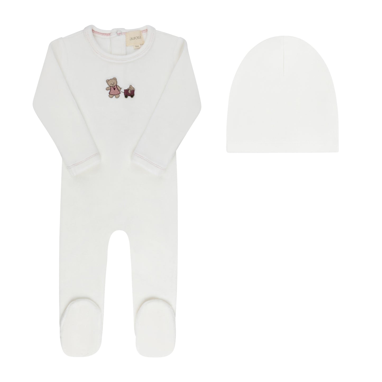 Aurora Embroidered Bear Collection Footie & Beanie