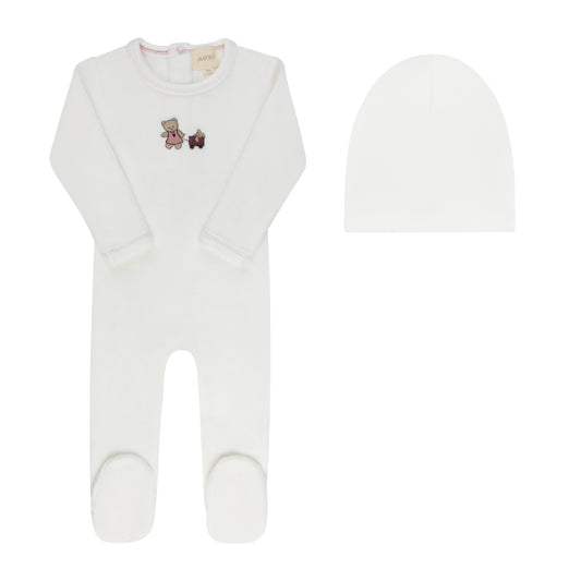 Aurora Embroidered Bear Collection Footie & Beanie