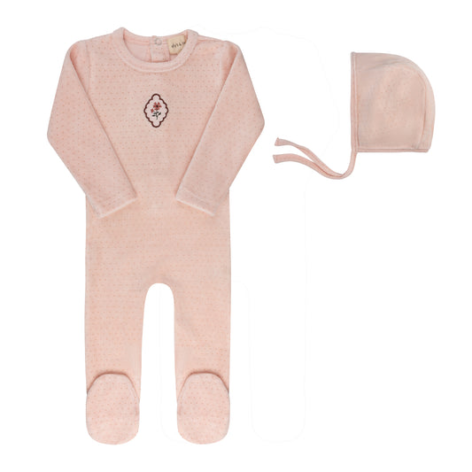 Elys Embroidered Floral Dot Collection Footie & Bonnet
