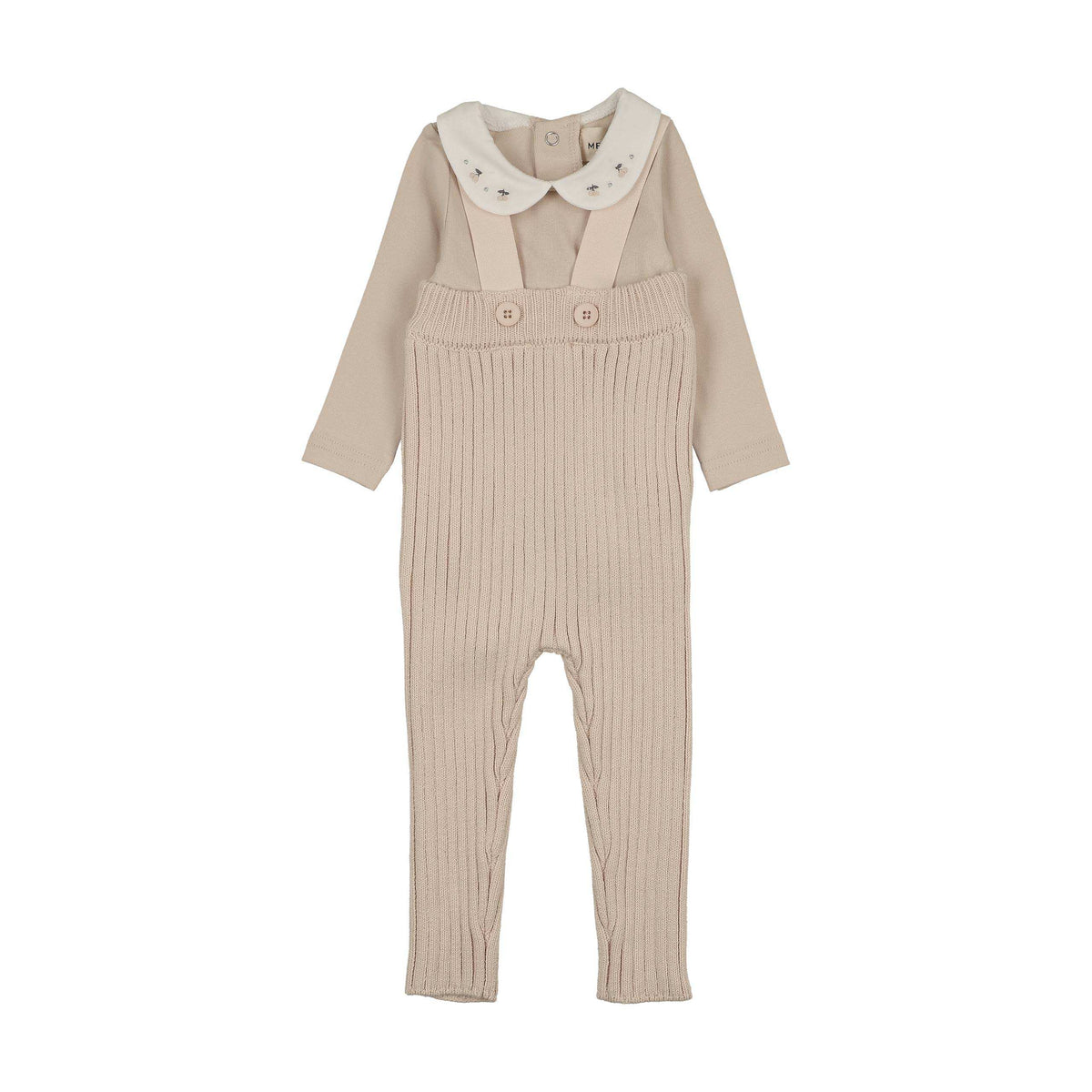 Mema Knits KNIT OVERALL +EMBROIDERED COLLAR ONESIE SET