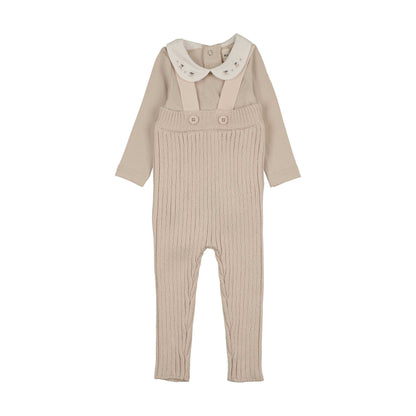Mema Knits KNIT OVERALL +EMBROIDERED COLLAR ONESIE SET