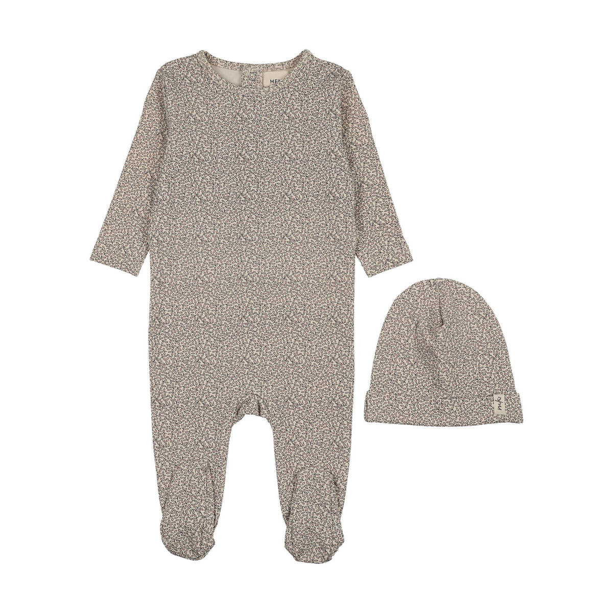 Mema Knits LEAF PRINTED FOOTIE+BONNET