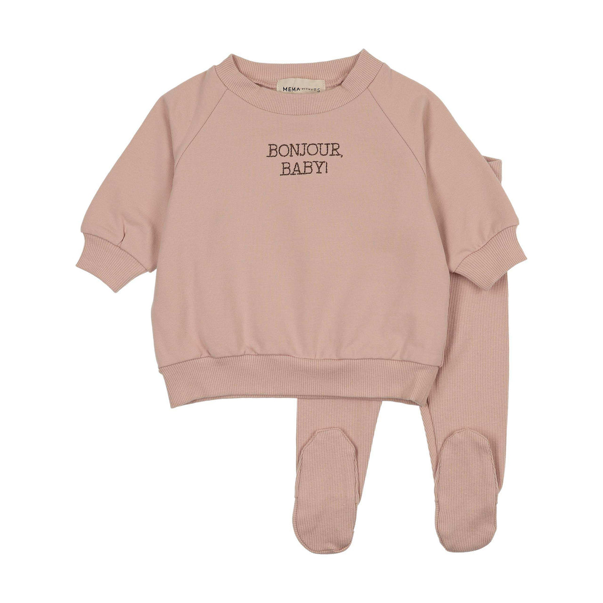 Mema Knits BONJOUR BABY STITCHED SWEATSHIRT SET