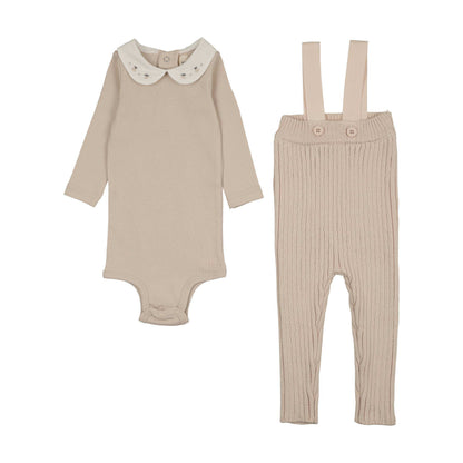 Mema Knits KNIT OVERALL +EMBROIDERED COLLAR ONESIE SET